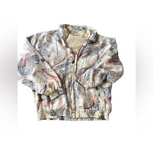 Fuda International vintage 90s silk bomber jacket. Seashell print. pockets.
